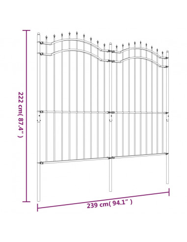 Recinzione da Giardino con Punta a Lancia Nera 222cm Acciaio