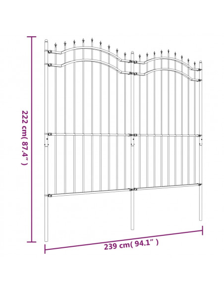 Recinzione da Giardino con Punta a Lancia Nera 222cm Acciaio