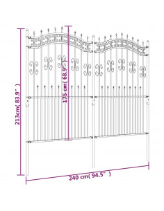 Recinzione da Giardino con Punta a Lancia Nera 222cm Acciaio