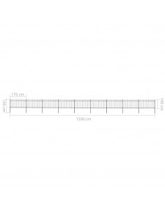 Recinzione da Giardino con Punta Tonda in Acciaio 15,3x1m Nera