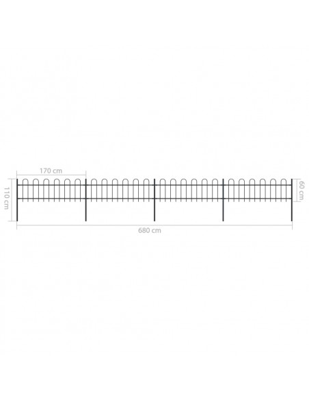 Recinzione da Giardino con Punta Tonda in Acciaio 6,8x0,6m Nera