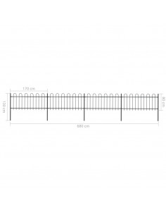 Recinzione da Giardino con Punta Tonda in Acciaio 6,8x0,8m Nera