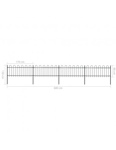 Recinzione da Giardino con Punta Tonda in Acciaio 6,8x0,8m Nera