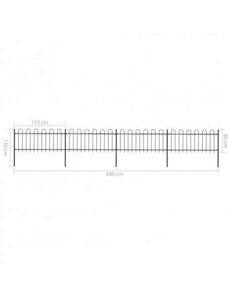 Recinzione da Giardino con Punta Tonda in Acciaio 6,8x0,8m Nera