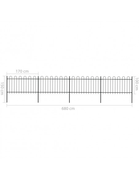 Recinzione da Giardino con Punta Tonda in Acciaio 6,8x1 m Nera