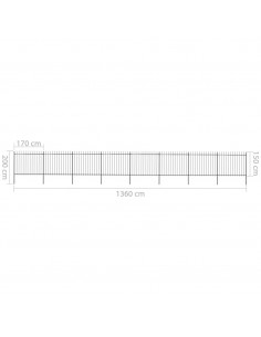 Recinzione da Giardino Punta a Lancia Acciaio 13,6x1,5m Nera