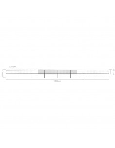 Recinzione da Giardino Punta a Lancia in Acciaio 13,6x0,6m Nera