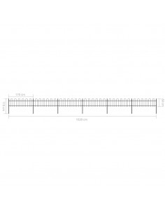 Recinzione da Giardino Punta Tonda in Acciaio 10,2x0,6 m Nera