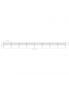 Recinzione da Giardino Punta Tonda in Acciaio 13,6x0,6m Nera