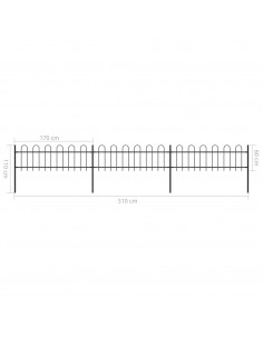 Recinzione da Giardino Punta Tonda in Acciaio 5,1x0,6m Nera