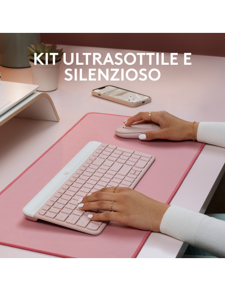 Logitech MK470 Slim Combo tastiera Mouse incluso Ufficio RF Wireless QWERTY Italiano Rosa