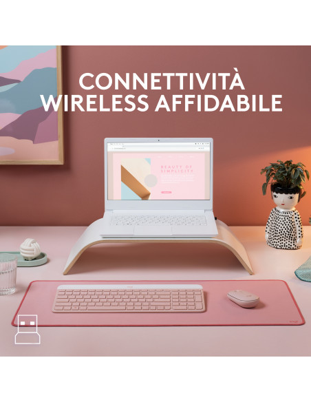 Logitech MK470 Slim Combo tastiera Mouse incluso Ufficio RF Wireless QWERTY Italiano Rosa