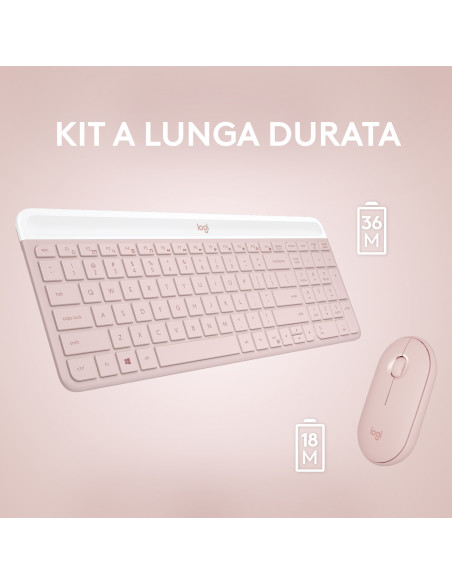 Logitech MK470 Slim Combo tastiera Mouse incluso Ufficio RF Wireless QWERTY Italiano Rosa