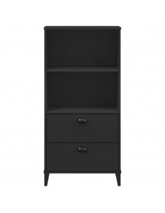 Libreria VIKEN Nera 60x35x123 cm in Legno Massello di Pino