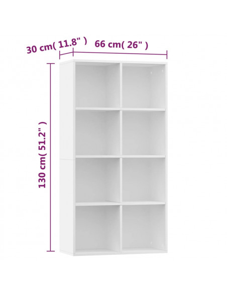 Libreria/Credenza Bianca 66x30x130 cm in Legno Multistrato