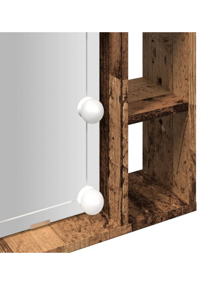 Mobile a Specchio LED Legno Antico 76x15x55 cm Multistrato