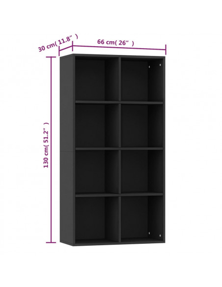 Libreria/Credenza Nera 66x30x130 cm in Legno Multistrato