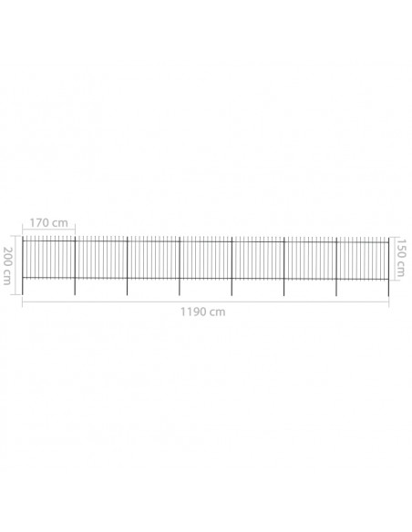 Recinzione Giardino con Punta a Lancia Acciaio 11,9x1,5m Nera