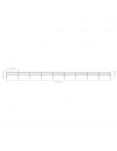 Recinzione Giardino con Punta a Lancia Acciaio 15,3x0,6m Nera