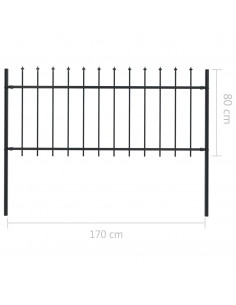 Recinzione Giardino con Punta a Lancia in Acciaio 1,7x0,8m Nera