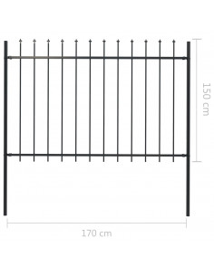 Recinzione Giardino con Punta a Lancia in Acciaio 1,7x1,5m Nera