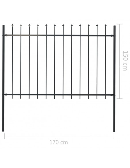 Recinzione Giardino con Punta a Lancia in Acciaio 1,7x1,5m Nera