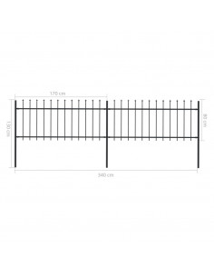 Recinzione Giardino con Punta a Lancia in Acciaio 3,4x0,8 m Nera