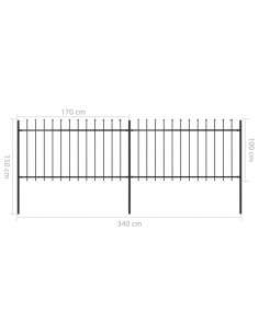 Recinzione Giardino con Punta a Lancia in Acciaio 3,4x1 m Nera