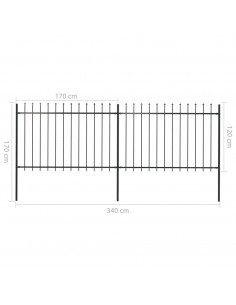 Recinzione Giardino con Punta a Lancia in Acciaio 3,4x1,2 m Nera