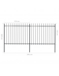Recinzione Giardino con Punta a Lancia in Acciaio 3,4x1,5 m Nera