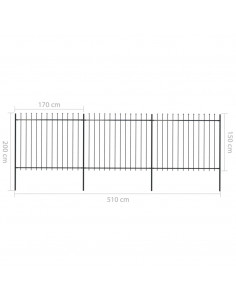 Recinzione Giardino con Punta a Lancia in Acciaio 5,1x1,5m Nera