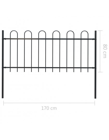 Recinzione Giardino con Punta Tonda in Acciaio 1,7 m Nera
