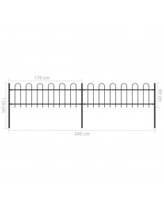 Recinzione Giardino con Punta Tonda in Acciaio 3,4x0,6m Nera