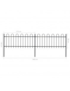 Recinzione Giardino con Punta Tonda in Acciaio 3,4x0,8 m Nera