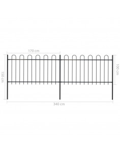 Recinzione Giardino con Punta Tonda in Acciaio 3,4x1 m Nera