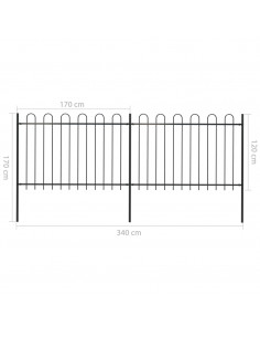 Recinzione Giardino con Punta Tonda in Acciaio 3,4x1,2 m Nera