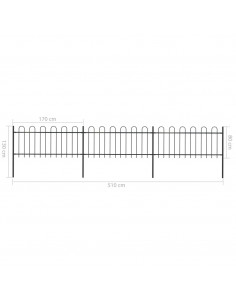 Recinzione Giardino con Punta Tonda in Acciaio 5,1x0,8m Nera