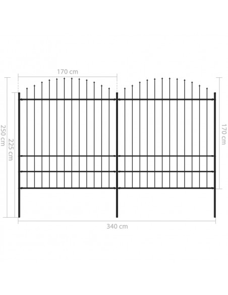 Recinzione Giardino Punta a Lancia (1,75-2)x3,4m Acciaio Nera