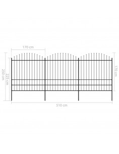 Recinzione Giardino Punta a Lancia (1,75-2)x5,1m Acciaio Nera