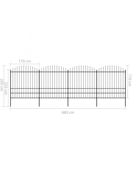 Recinzione Giardino Punta a Lancia (1,75-2)x6,8m Acciaio Nera