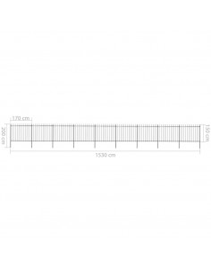 Recinzione Giardino Punta a Lancia in Acciaio 15,3x1,5m Nera