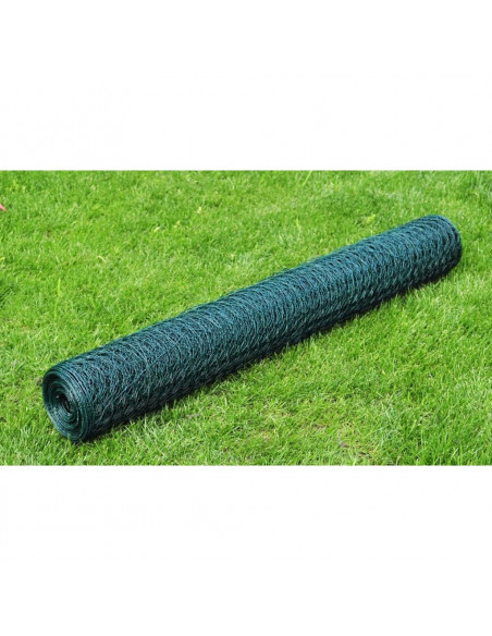 Recinzione in Rete per Pollaio Rivestita in PVC 25x0,5 m Verde