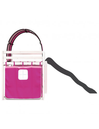 Letto a Castello con Scivolo e Tende Rosa 90x190 cm