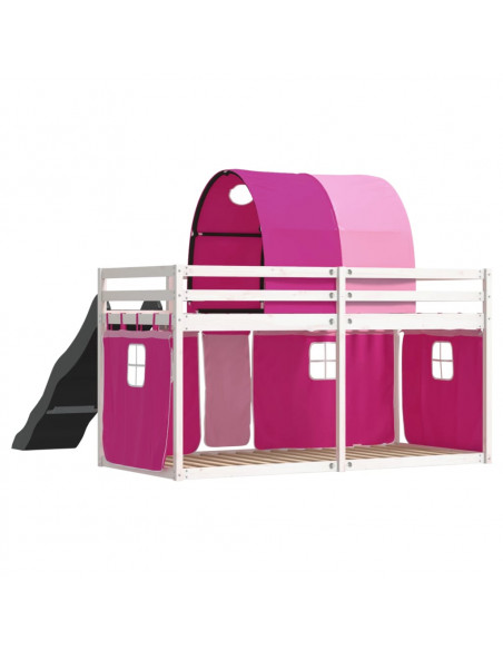 Letto a Castello con Scivolo e Tende Rosa 90x190 cm