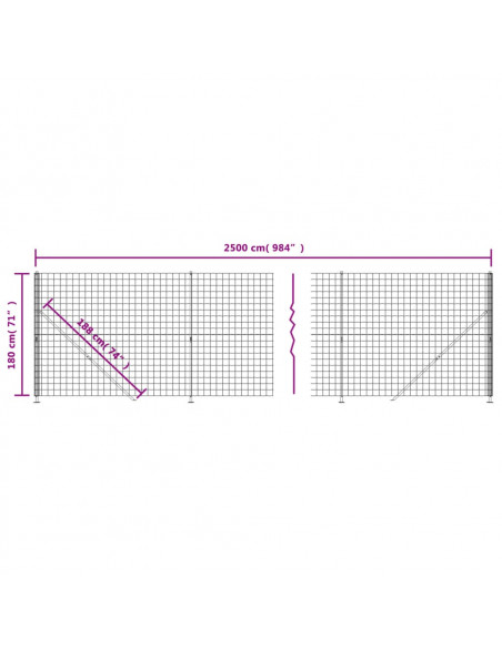 Recinzione Metallica con Flangia Antracite 1,8x25 m