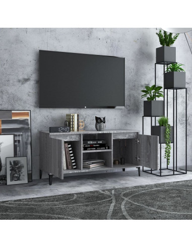 Mobile TV con Gambe in Metallo Grigio Sonoma 103,5x35x50 cm
