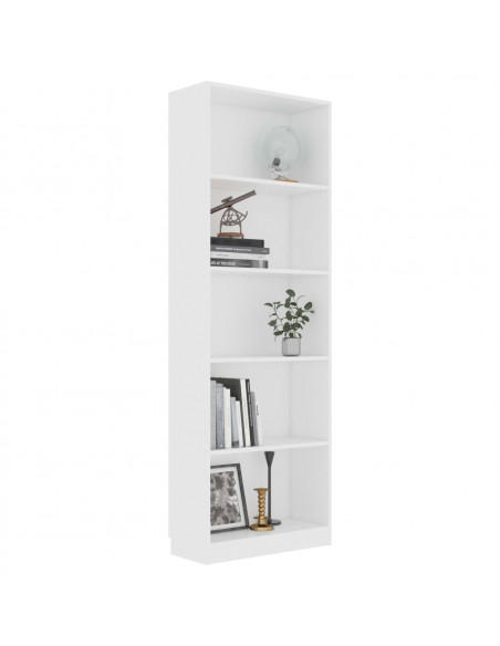 Libreria a 5 Ripiani Bianca 60x24x175 cm in Legno Multistrato