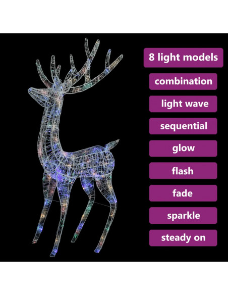 Renne di Natale XXL in Acrilico 250 LED 2 pz 180 cm Colorata