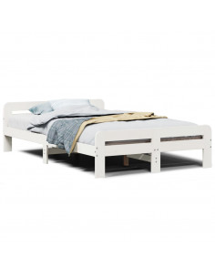 Letto senza Materasso Bianco 135x190 cm Legno Massello di Pino 2