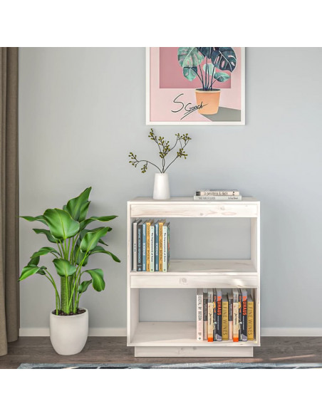 Libreria Bianca 60x35x71 cm in Legno Massello di Pino